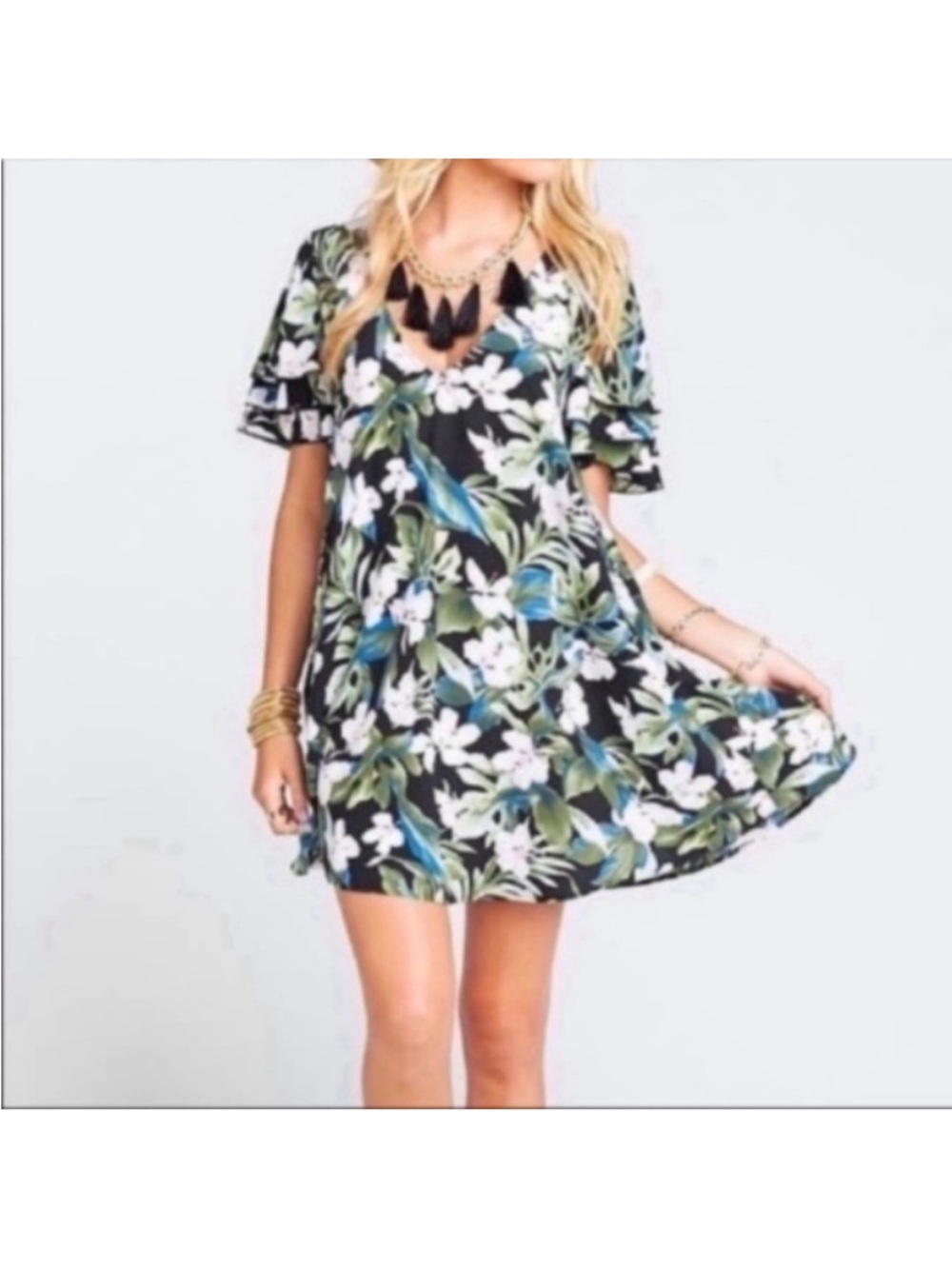 Show Me Your MuMu Black Floral V-Neck Mini Dress